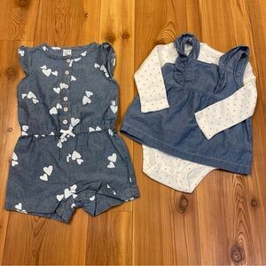 Carter’s Chambray 3 Piece Bundle Lot Chambray Dress Romper Onesie 18 Months